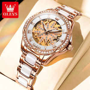 OLEVS watch for women sapphire glass mirror automatic mechanical movement luxurious rose gold case Stainless Steel Ceramic Strap/Genuine Leather
