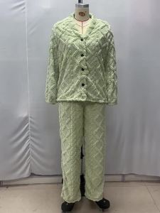 ชุดนอนผ้าขนแกะคอรัล ฤดูใบไม้ร่วงฤดูหนาว ผ้าขนแกะหนาอบอุ่น เสื้อคลุมฟลานเนล ชุดอยู่บ้านสำหรับผู้หญิง สามารถสวมใส่ข้างนอกได้ ชุดสองชิ้น