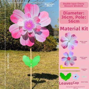 IFFINE 1pc/2pcs Cherry Blossom Rotating Wind Spinner Windmill Multistyles Colorful Outdoor Party Garden Yard Windmill High Quality PVC Large Turntable Windmill Outdoor Party Picnic Decor
