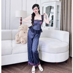 Bộ dài tay tiên Lụa Latin phối voan tơ có mútbo chun co giãn quần có túi may kỹ phom dưới 58kg