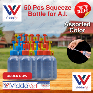 Viddavet 50pcs Squeeze Bottle assorted color for pig artificial insemination 100ml bottle plastic