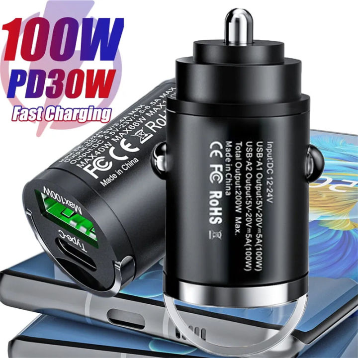 100W USB Car Charger Type C QC3.0 PD Car Chargers Fast Charging Car ...