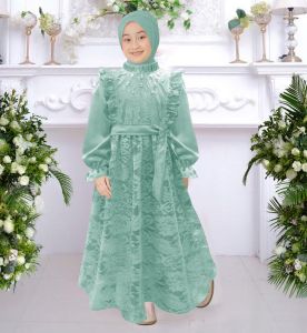 dress melisa kids (3-5tahun)(6-8tahun)(9-11tahun) gamis brokat anak perempuan / gaun pesta brokat renda kombinasi mutiara