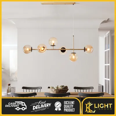 Chandelier 6 Light Amber Glass Globe Ceiling Lights Modern Design Height Adjustable Recessed Ceiling Lamp fixtures for Dining Room Kitchen Living Room Bedroom Study Office Bar