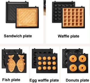 Multifunction Electric 5 In 1 Sandwich Waffle Taiyaki Takoyari Donut Detachable Non-stick Plates Baking Pan Oven Molds Maker Machine
