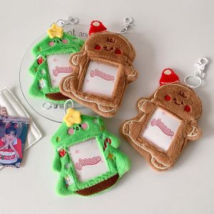 LANGJ พร้อมพวงกุญแจด้วย ที่ใส่บัตรภาพผ้ากำมะหยี่ สไตล์เกาหลีแบบ ซองใส่บัตรประชาชน ปลอกแขนรูปไอดอล คาวาอิ ต้นคริสมาสต์ ที่ใส่บัตรรถบัสคริสต์มาส สำหรับนักเรียน