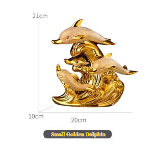 Gilded Dolphin Figurine - Gold-Plated Ceramic Decoration for Living Room TV Cabinet Hallway Entrance