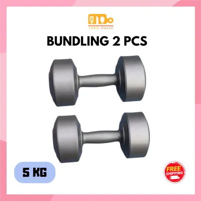 Dumbbell Plastik Portabel 5 Kg Bundling 2 pcs - Warna Dark Grey - Olahraga Indoor - TD