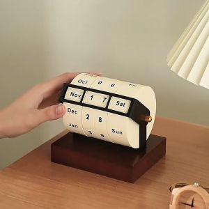 【SG Stock】Manual Wheel Perpetual Calendar with Wooden Base Timeless Desk Decor