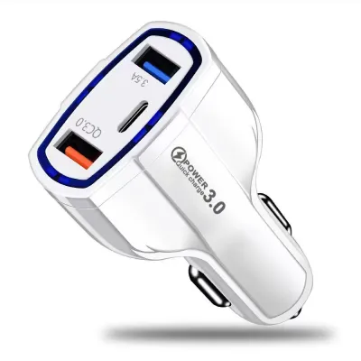Car Charger Fast Charger 3 Port USB QC 3.0 Type C Output Saver Mobil Lampu Fast charging Qualcomm
