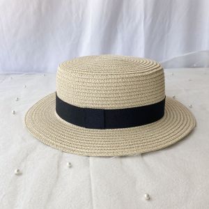 SWEET TIM French Style Straw Hat Spring Summer Sunshade Flat Tops Cap Ins Beach Sun Hat Male and Female