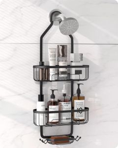 Stainless Bathroom Storage Rack Organizer Shelf Over Shower Head Bathroom Organizer Bathroom Shower Caddy Wall Mounted Basket Metal Shelf Rustproof Hooks Waterproof Detachable Shelves kitchen Storage Rack Organizer