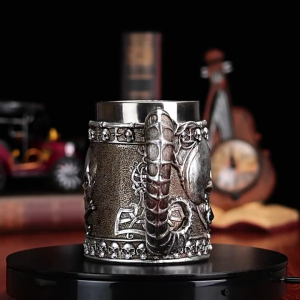 Sheep Horn Skull Design Stainless Steel Coffee Mug Double Layer Insulation Leak Proof Lid Cup For Daily Use