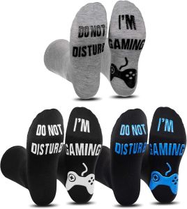 Geyoga 3 Pairs Funny Gamer Socks Do Not Disturb Im Gaming Socks Novelty Cotton Crew Socks Video Game Gifts Stocking Stuffers for Men Teens Gamers