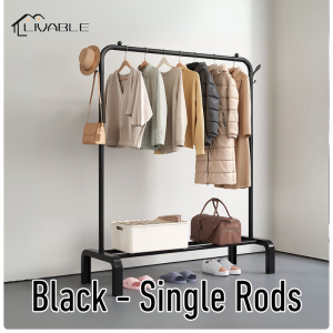 LIVABLE Clothing Garment Rack Single/Double Pole Sampayan with Lower Storage Shelf for Boxes Shoes Boots Bedroom Drying Rack