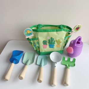 9pcs Kids Gardening Tools Made of Metal with Sturdy Wooden Handle for outdoor play Sand Soil Beach Toy