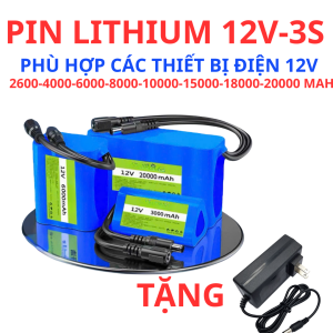 Pin lithium 12V 3S phù hợp loa kéo wifi quạt tích đèn led camera bình phun... TẶNG KÈM SẠC