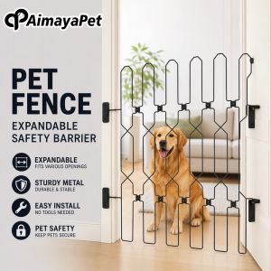 Pet Safety Gate Metal Telescopic Fence Indoor Outdoor Doorway Stair Barrier Adjustable Width Easy Install