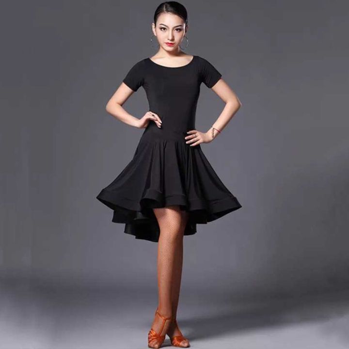 Long Short Sleeve Latin Dance One Piece Dress For Women Ballroom