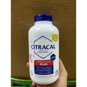 Viên uống bổ sung CANXI CITRACAL Maximum Calcium citrate 280v - ✓ Kết hợp vitamin D3 giúp cơ thể dễ dàng hấp thụ canxi hơn. ✓ Phòng ngừa bệnh loãng xương. ✓ Tạo cho cơ thể một khung xương vững chãi dáng đẹp. ✓ Giúp mau tiêu hoá và không làm đầy hơi
