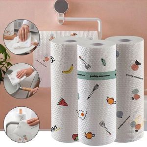GIẤY LAU BẾP 2 CUỘN – 60 TỜ ĐA NĂNG THẤM DẦU MỠ LAU BẾP SẠCH TÁI SỬ DỤNG KHÔNG XƠ TIỆN LỢI
