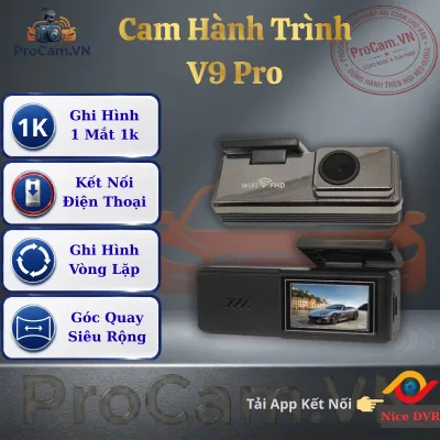 Camera Hành Trình V9 Pro Ghi Hình 1K Xem Trực Tiếp Trên Điện Thoại WiFi Góc Quay Rộng - App Nice DVR