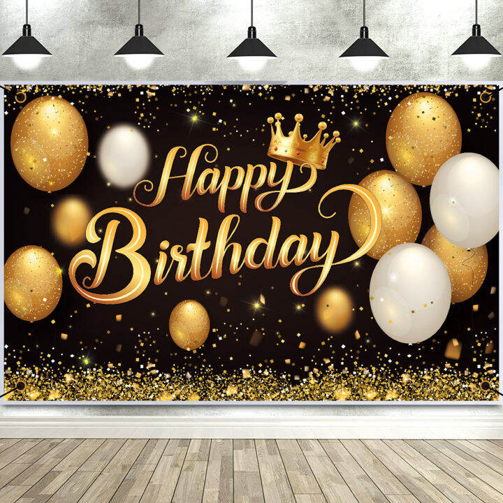 [sg Stock]happy Birthday Backdrop Banner Large Black Gold Balloon Star 