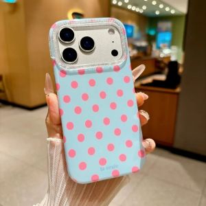 INS Korea Brown Blue White Yellow Black Polka Dot Phone Case For iPhone 16 15 14 13 17 Pro Max shiny protect cover 