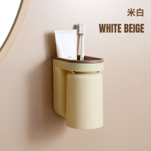 Toothbrush Holder With Cup Bathroom Toilet Rack Organization Pemegang Cawan Berus Gigi 牙刷杯置物架