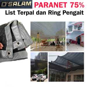 Paranet Parasut 75% Hitam Tahan Bocor dengan Ring Pengait - Lebar 3 Meter untuk Carport/Courtyard