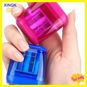 XINGK 4PCS Dual-Hole Pencil Sharpeners With Lid And Shavings Container Portable Manual Sharpener Set For Colored Pencils