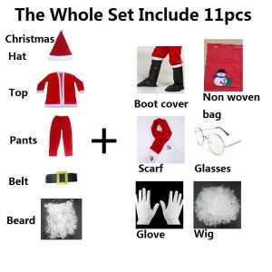 11pcs/set New Year Santa Claus Costume Christmas Party Role Play Luxury Classic And Comfortable Factory Customized Long Fluff Suit 160-172cm