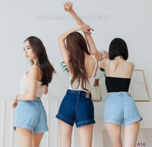 RDA Apparel. กางเกงขาสั้น ผญ เอวสูง ทรงบาร์บี้ 2 สี พร้อมส่ง S-6XL กางเกงยีนส์ผู้หญิง Barbie ขากว้าง ทรงขาเฉียง ผ้าไม่ยืด ยาว 15 นิ้ว