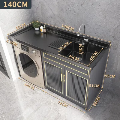 Space Aluminium & Stainless Steel Washboard Sink Laundry Cabinet Modern Luxury Design HDB Condo Landed Custom All Sizes Professional Delivery