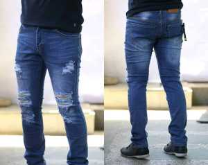 Celana Jeans Ripped Style (Biru/Blue) Denim [Celana Panjang]