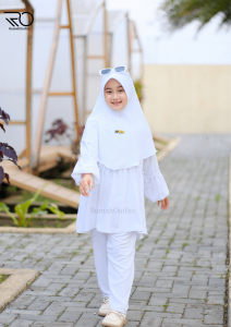Setelan Anak Set Hijab / Baju Muslim Setelan Putih Anak Perempuan / Setelan Manasik Haji Anak / Baju setelan Anak Murah / Set Anak Terbaru