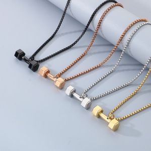 UND309X Thép titan Dây chuyền tạ tay Dây chuyền hạt vuông Mini Dây chuyền thể thao tạ Dây chuyền nhiều lớp Sáng tạo dây chuyền dòng thể dục Thiết bị thể dục