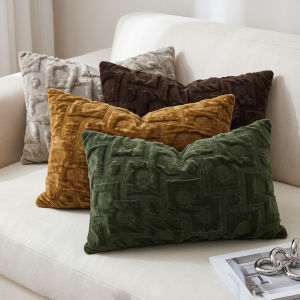 30x50cm/45x45cm Light Luxury Soft Vintage Sofa Pillow Cover Luxury Solid Color Brown Yellow Cream Checked Waist Cushion Car Backrest Cross-border Decor No Insert