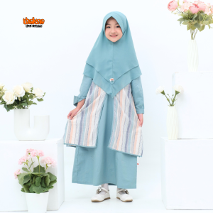 Thaluna Kids - Dress Nabila Mini Blue Pastel | Gamis Anak Perempuan | Bahan Katun Triset Premium