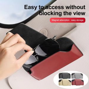 AUTOCARE X Eyeglasses Storage Car Sunglasses Holder Solid Color PU Leather Auto Sun Visor Glasses Box  Universal Car Glasses Box Car