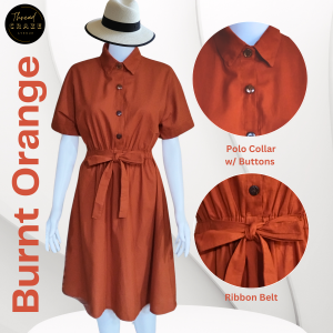 DazCrazyChic Elegant Cotton Linen Polo Collar A-Line Dress with Ribbon Waist for Women
