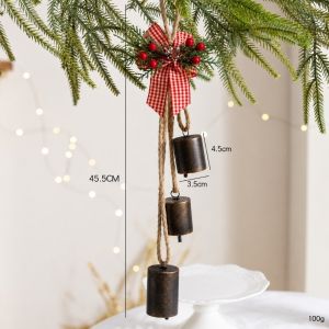 DIVATEN Iron Christmas Bell Ornament Jute Rope Retro Finished Hanging Bell Decor Distressed Coating Vintage Bell Charm Christmas Tree Decor