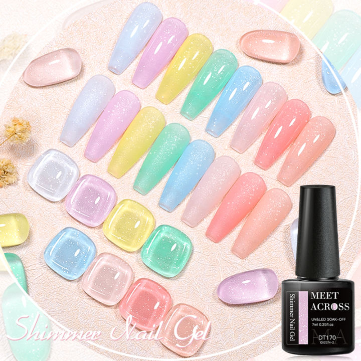 MEET ACROSS 7ml Gel Nail Polish Glitter Pink Jelly Semitransparent