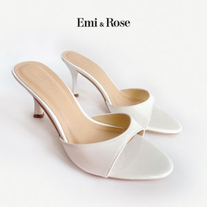 Guốc cao gót nữ 8cm màu trắng Emi & Rose - LILY HEELED MULES white