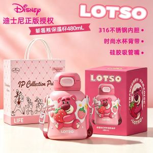Disney Strawberry Bear Cartoon Girl Children Large Capacity Thermos Cup