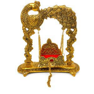 Peacock Design Metal Krishna Jhula | Traditional Swing for Laddu Gopal | Ideal for Janmashtami & Diwali Gifting (Pack of 1 pc | 8*8 inches)