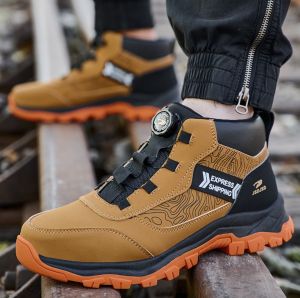 Rotary Buckle Men Work Boots Safety Steel Toe Safety Shoes Indestructible Shoes Anti-smash Puncture-Proof Work Shoes