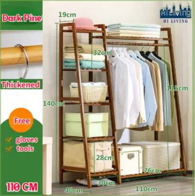 🌟SG STOCK🌟Bamboo coat and hat rack bedroom hangers Floor-to-ceiling solid wood coat rack Creative clothes rack