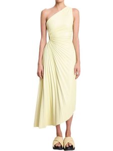 Elegant One Shoulder Pleated Diagonal Collar Maxi Dresses Women Backless Sleeveless Irregular Dress Ladies Chic Evening Vestidos