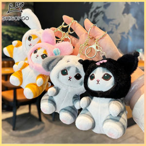 SKISOPGO Cute Cartoon Shark Cat Pendant Plush Kuromi Melody Cinnamoroll Kitten Headgear Stuffed Doll Toy Bag Charm Keychain Decoration Friend Gift